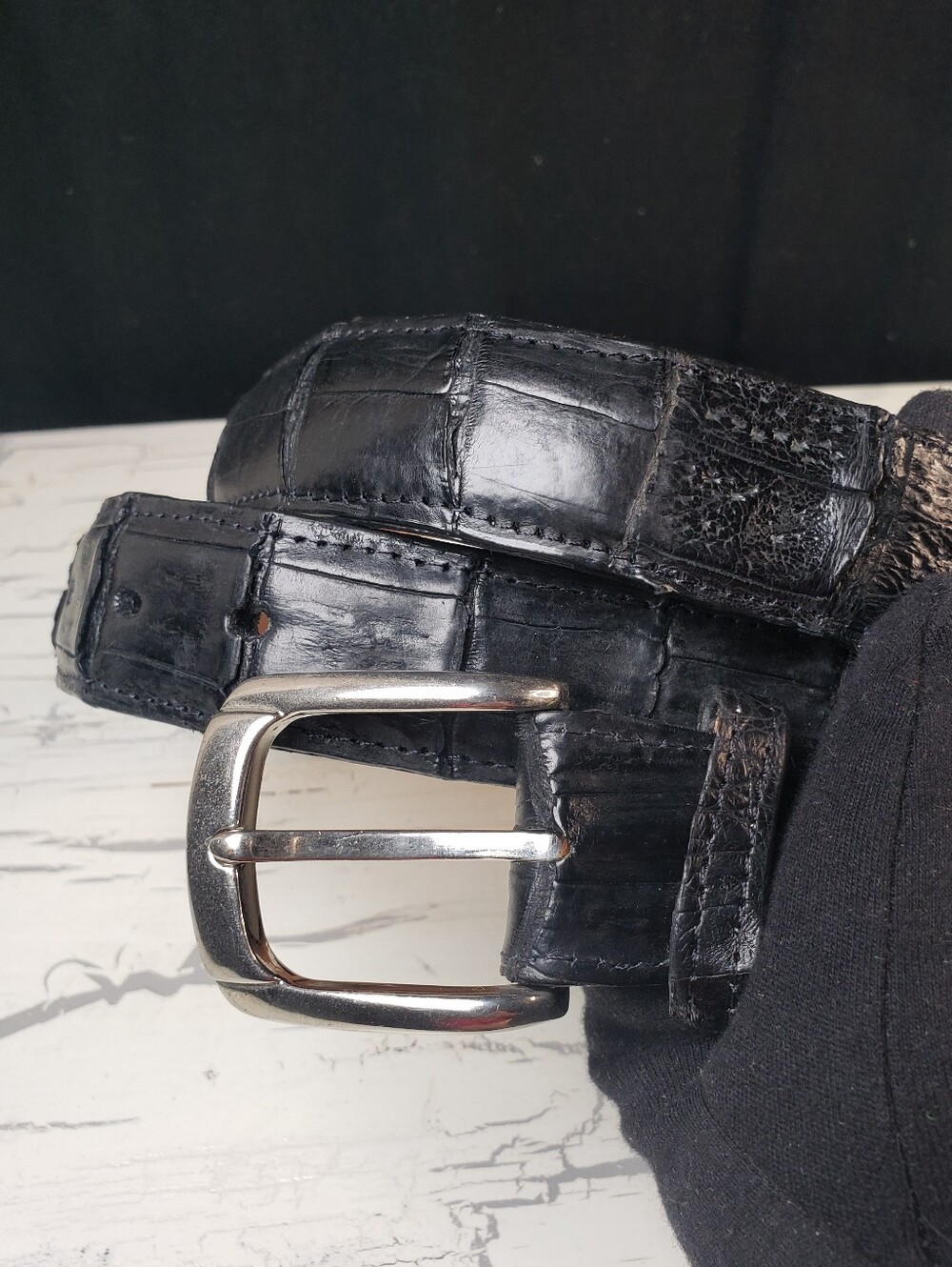 Genuine Caiman Alligator Leather Belt in Black - Men's size 34 - Picture 8 of 13